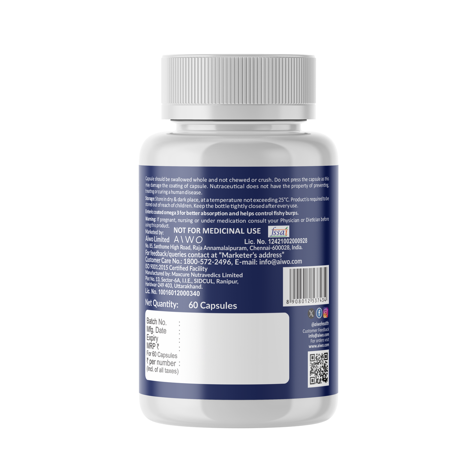 Aiwo Ultimate Omega 3 Triple Strength 525mg EPA & 400mg DHA 1250mg