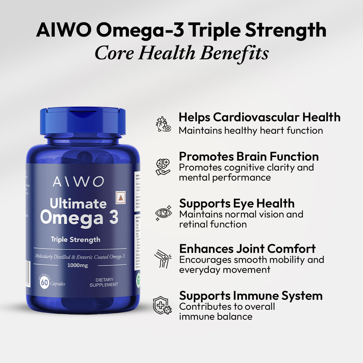 AIWO Ultimate Omega 3 Triple Strength 460mg EPA & 380mg DHA 1000mg