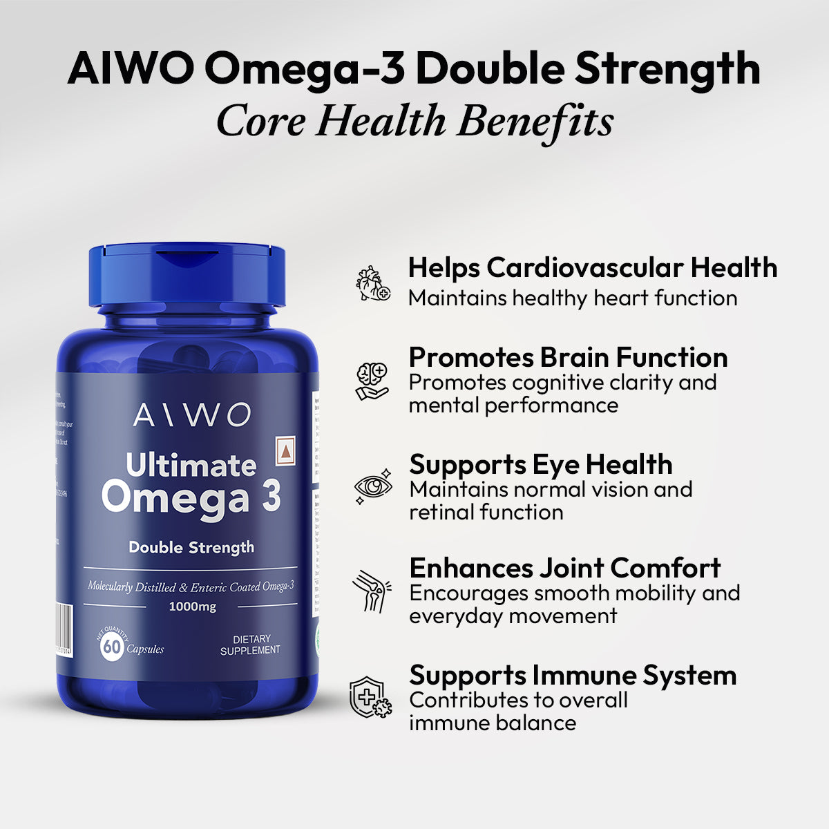 AIWO Ultimate Omega 3 Double Strength 360mg EPA & 240mg DHA 1000mg