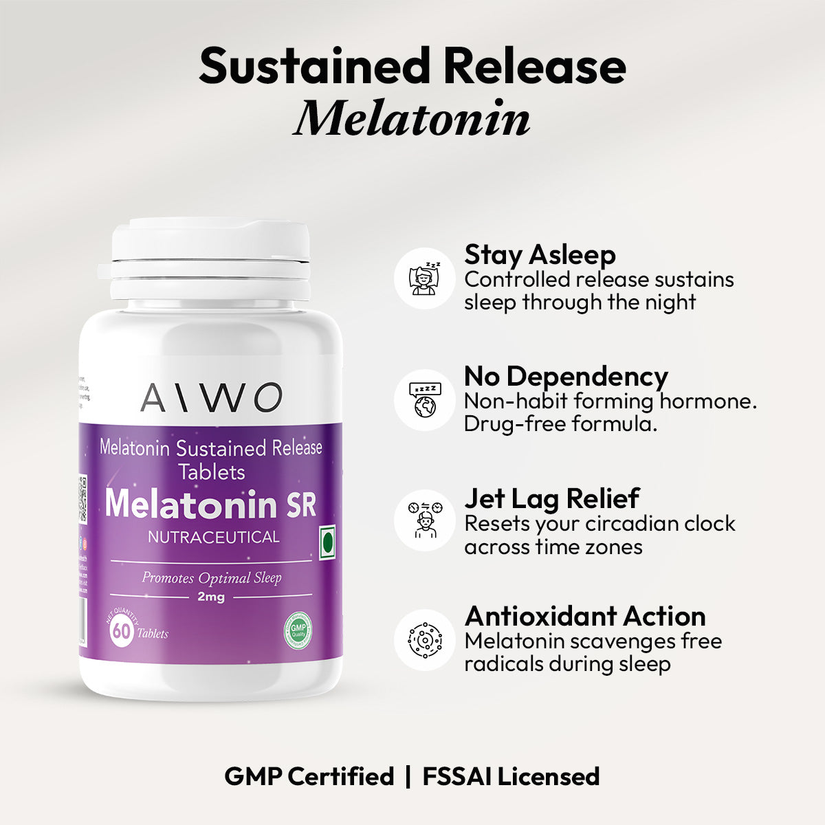 AIWO Melatonin SR | 2mg | 60 Tablets