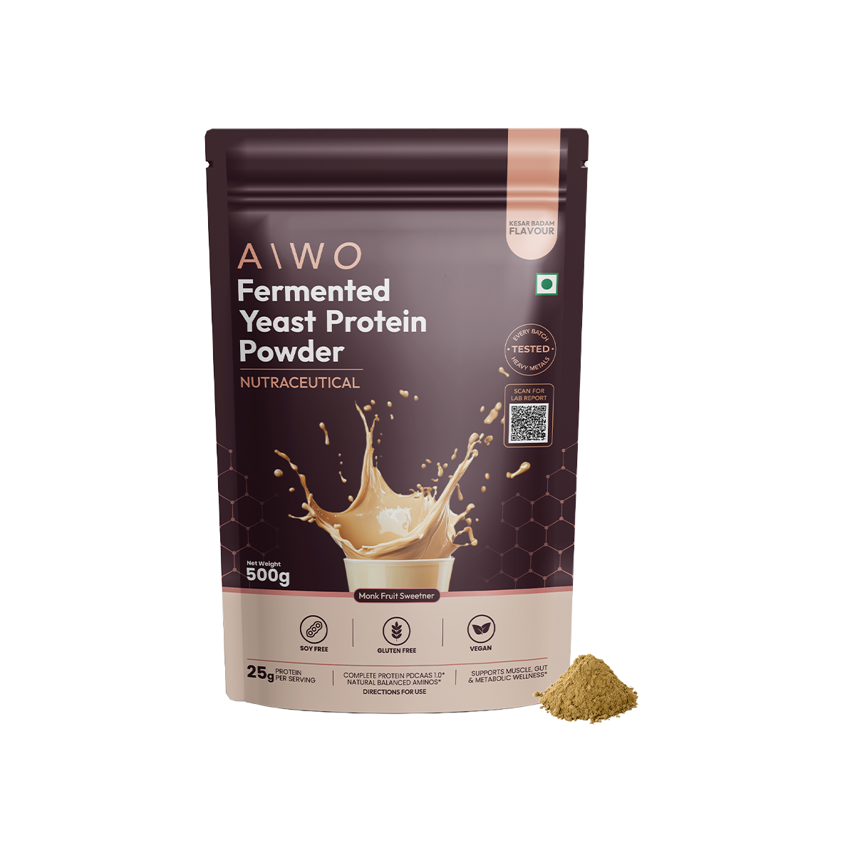 AIWO Fermented Yeast Protein Powder | Kesar Badam | 500g