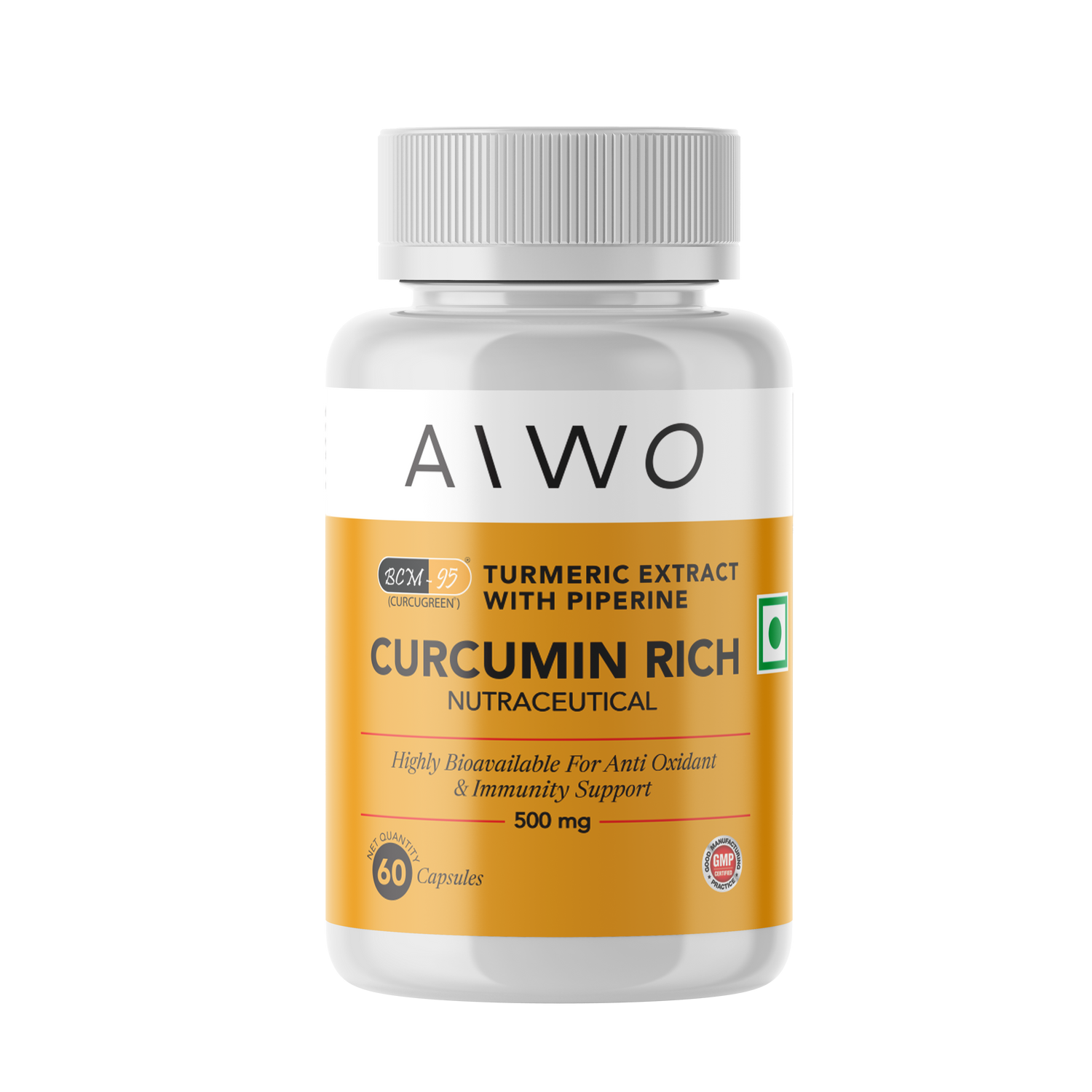 AIWO Curcumin Rich Turmeric with Piperine capsules BCM 95 500mg