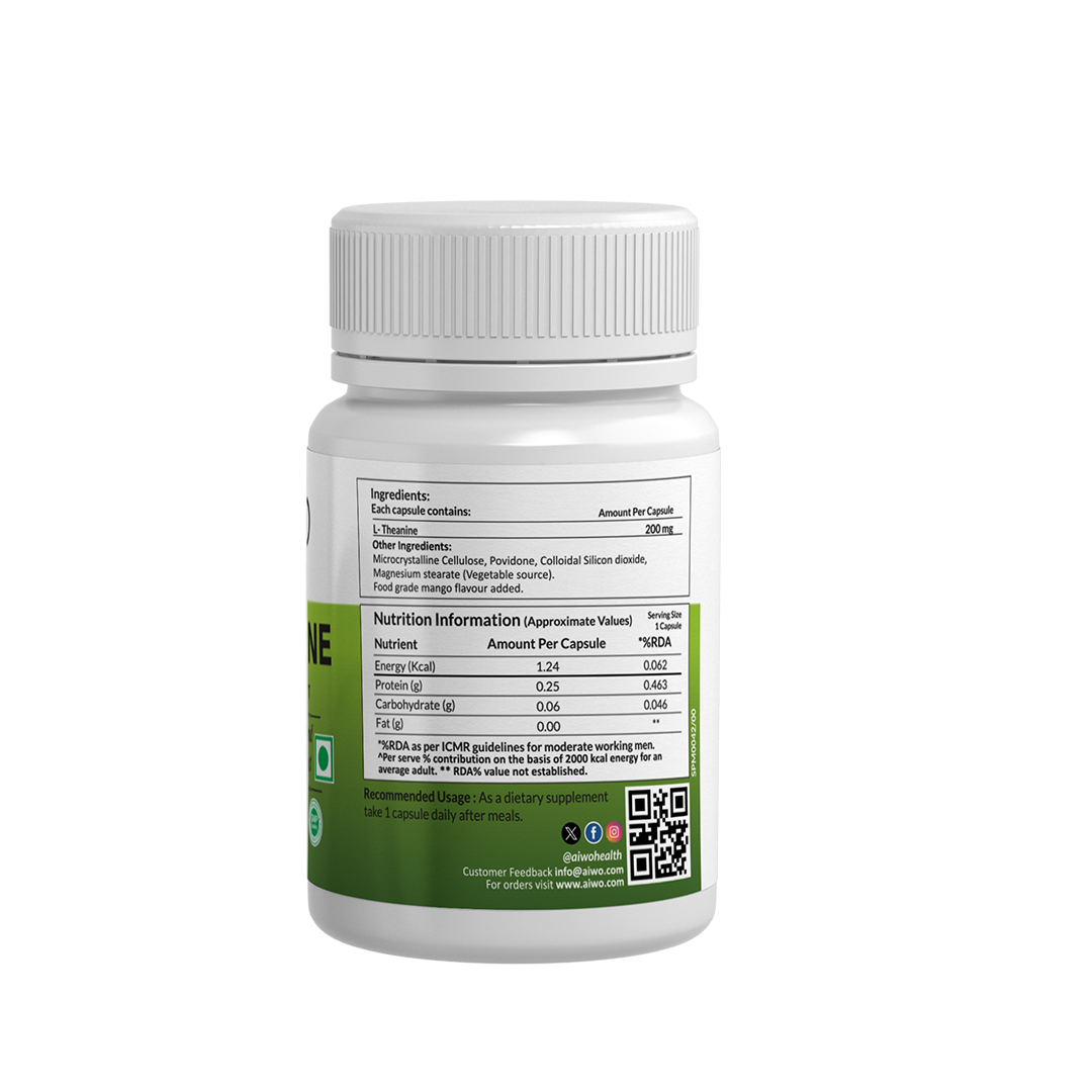 L- Theanine Supplement bottle with label on a white background