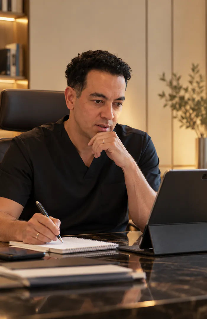 A sleep coach taking notes during a video call on a tablet