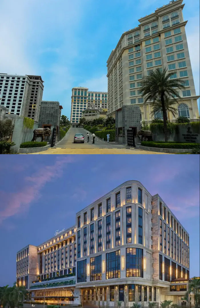The Leela Palace Chennai and Fairmont Mumbai hotel exteriors
